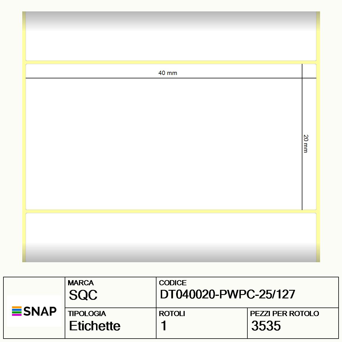DT040020-PWPC-25/127 - Etichette SQC  S-DESK-PD Carta