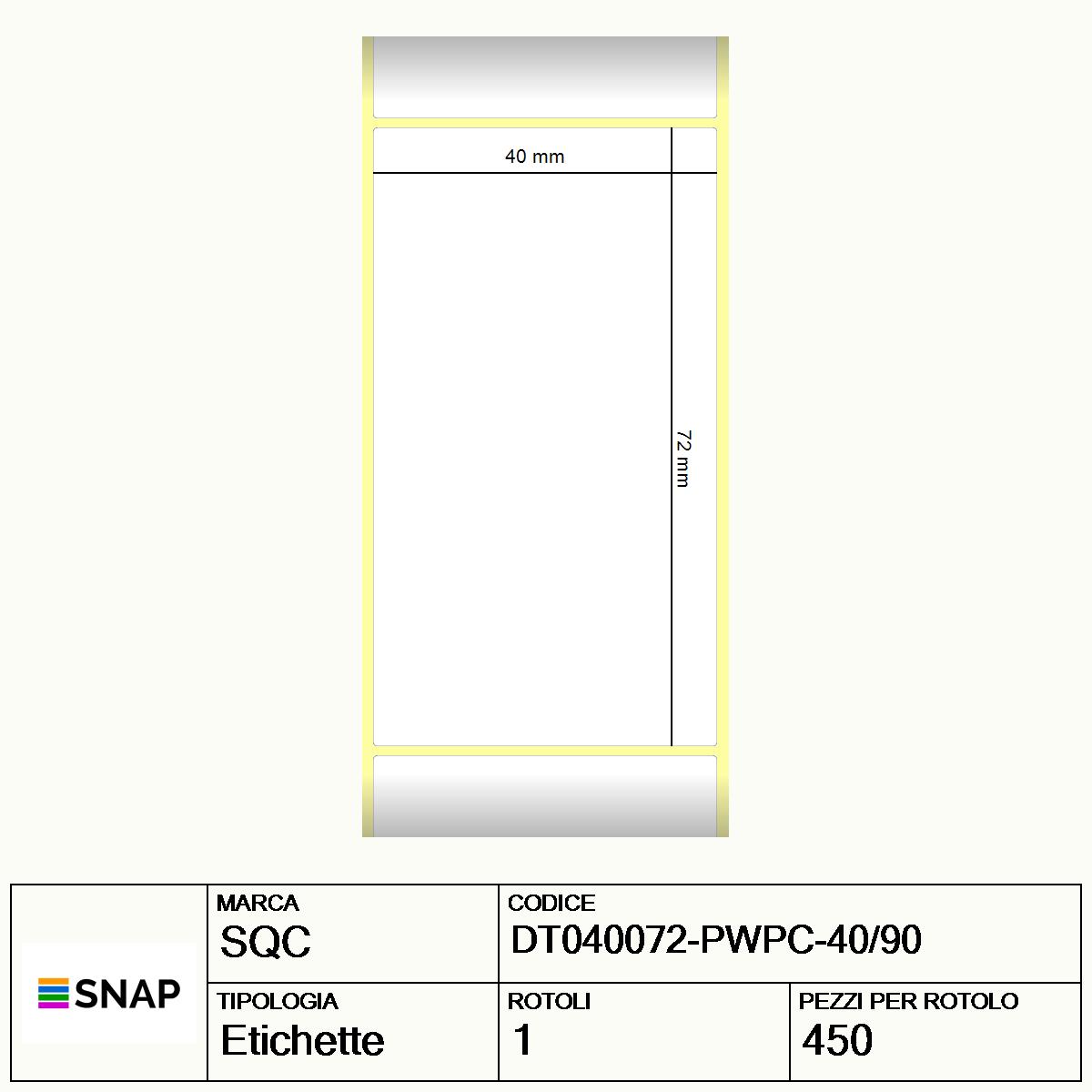 DT040072-PWPC-40/90 - Etichette SQC  S-DESK-PD Carta protetta