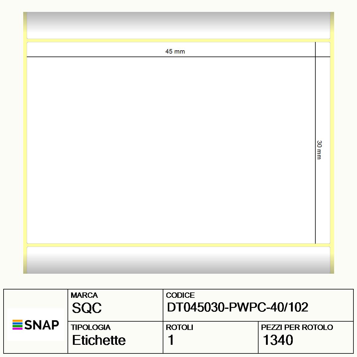 DT045030-PWPC-40/102 - Etichette SQC  S-DESK-PD Carta