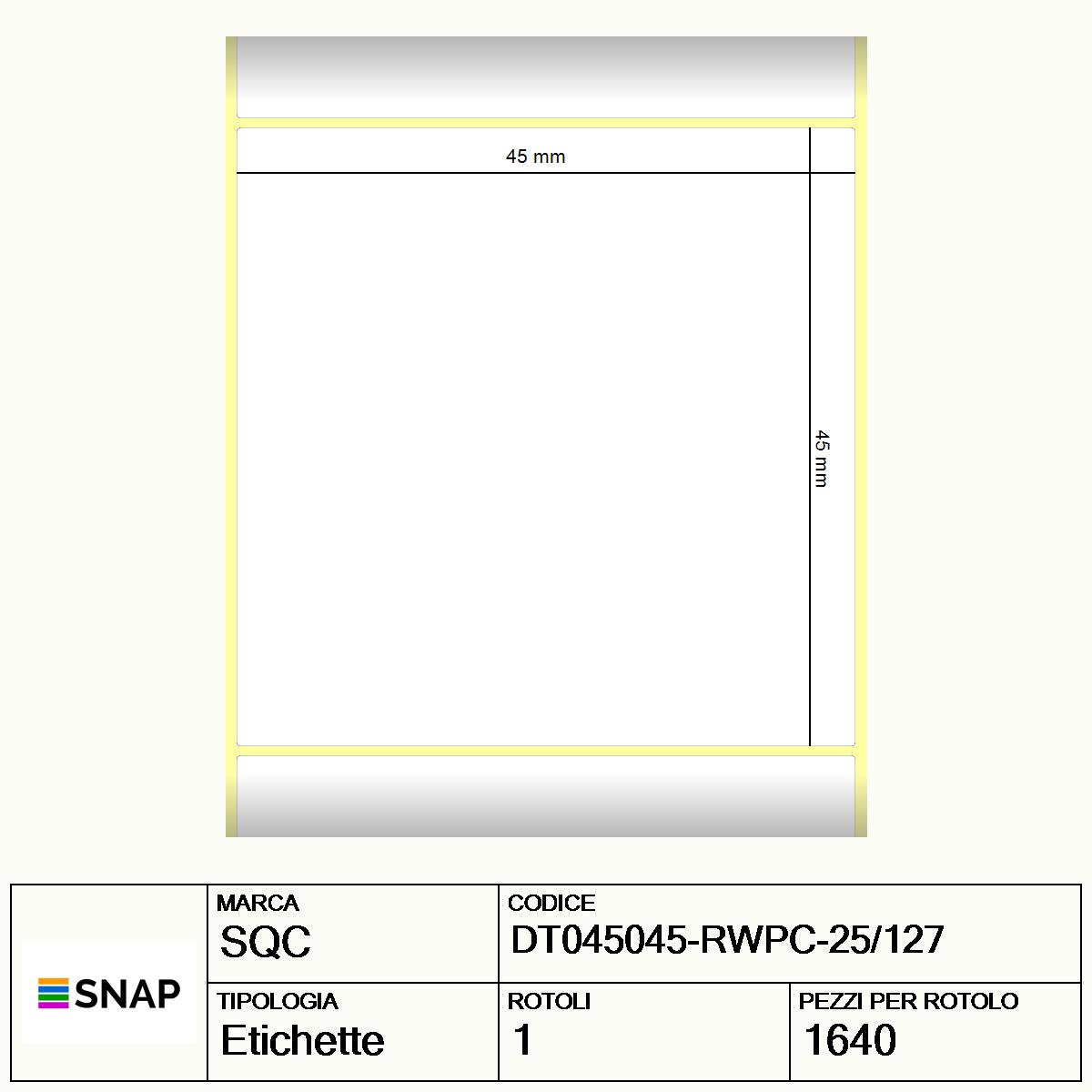 DT045045-RWPC-25/127 - Etichette SQC  S-DESK-PD Carta protetta