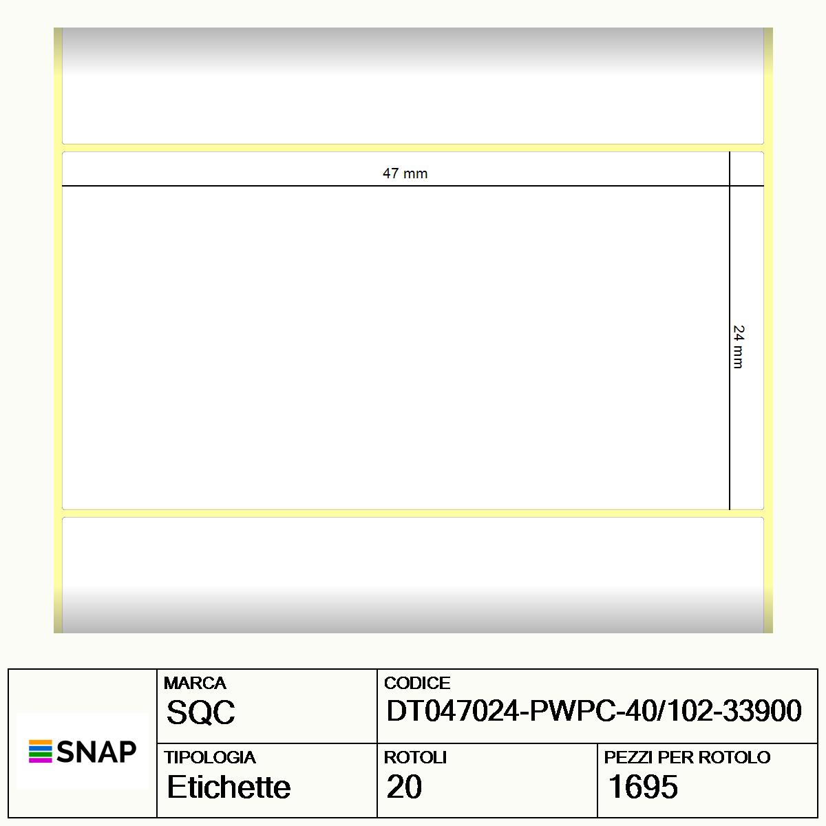 DT047024-PWPC-40/102-33900 - Etichette SQC  S-DESK-PD Carta