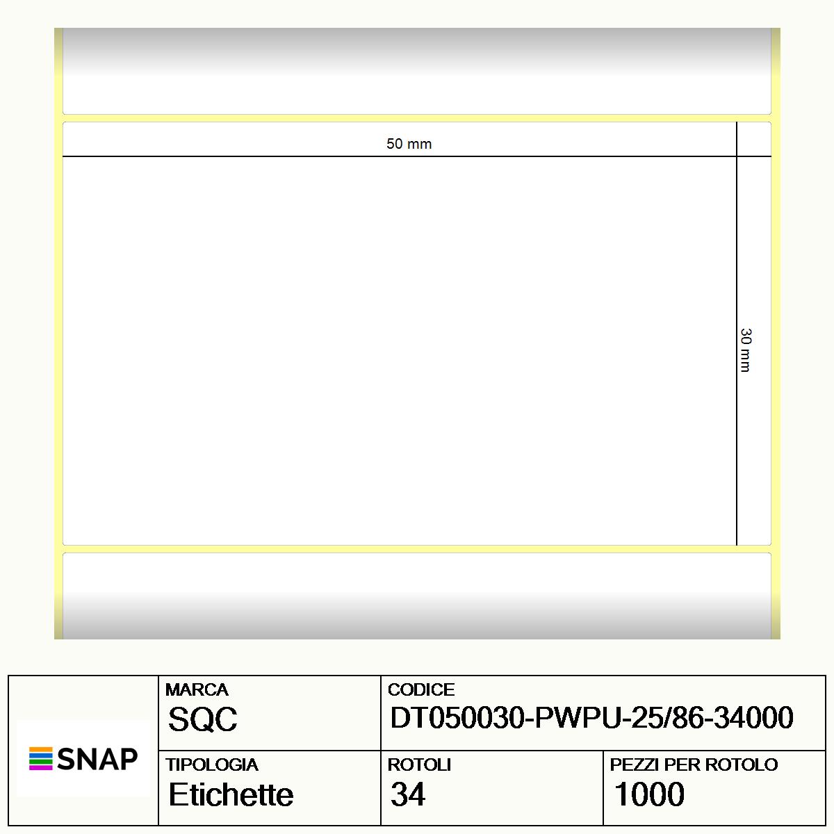 DT050030-PWPU-25/86-34000 - Etichette SQC  S-DESK-PD Carta