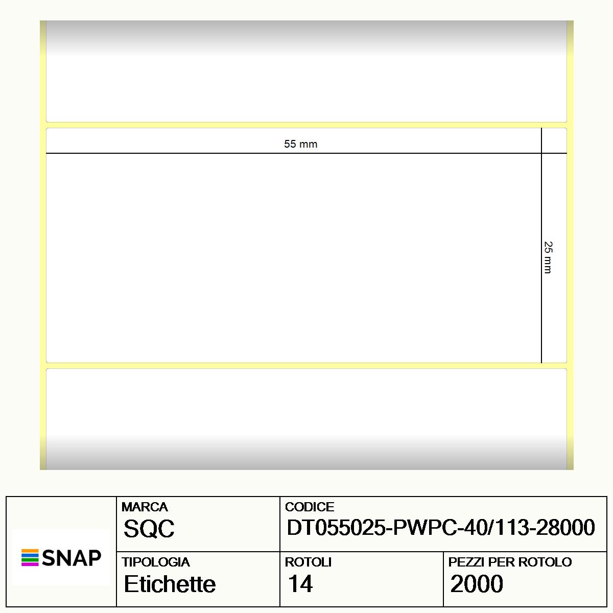 DT055025-PWPC-40/113-28000 - Etichette SQC  S-DESK-PD Carta