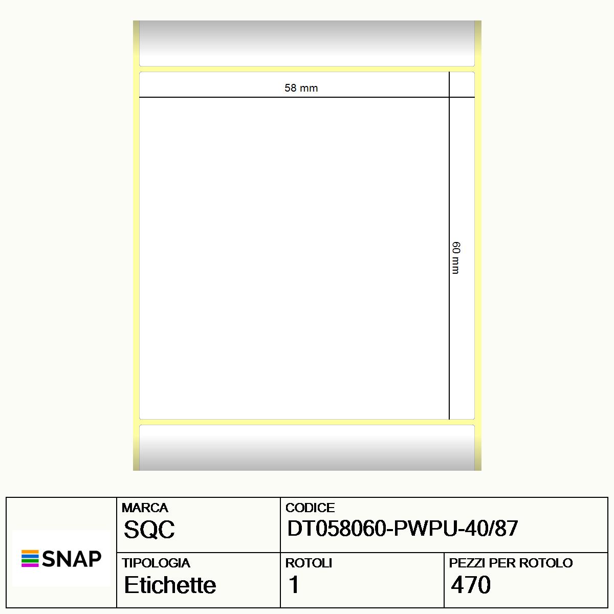 DT058060-PWPU-40/87 - Etichette SQC  S-DESK-PD Carta