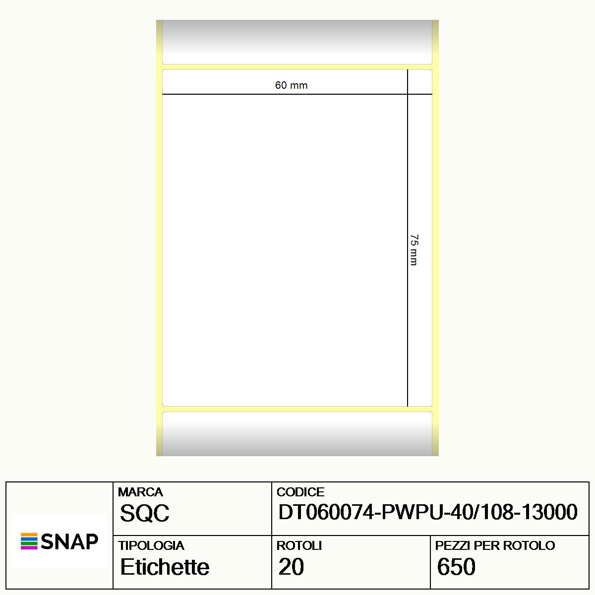 DT060074-PWPU-40/108-13000 - Etichette SQC  S-DESK-PD Carta