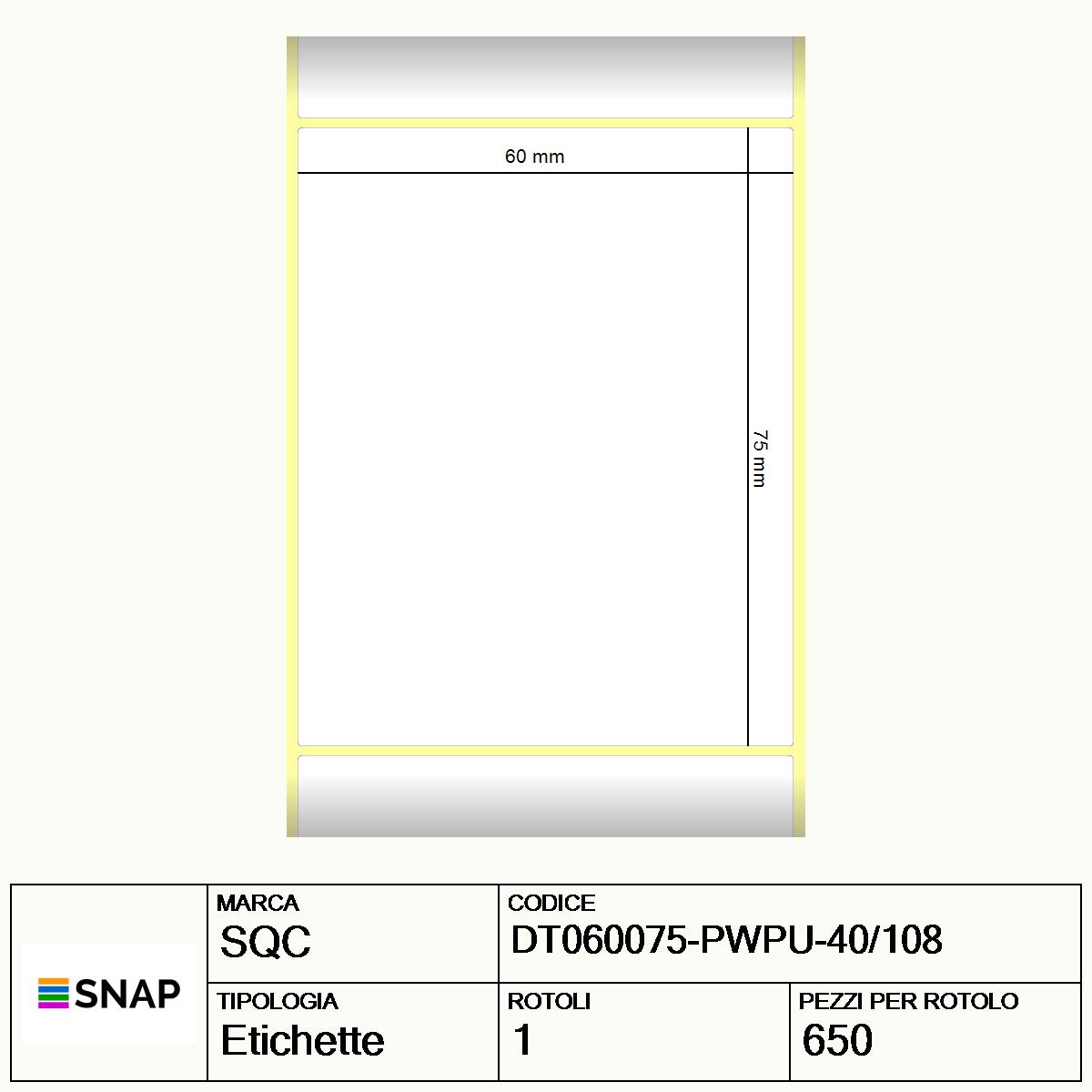 DT060075-PWPU-40/108 - Etichette SQC  Carta