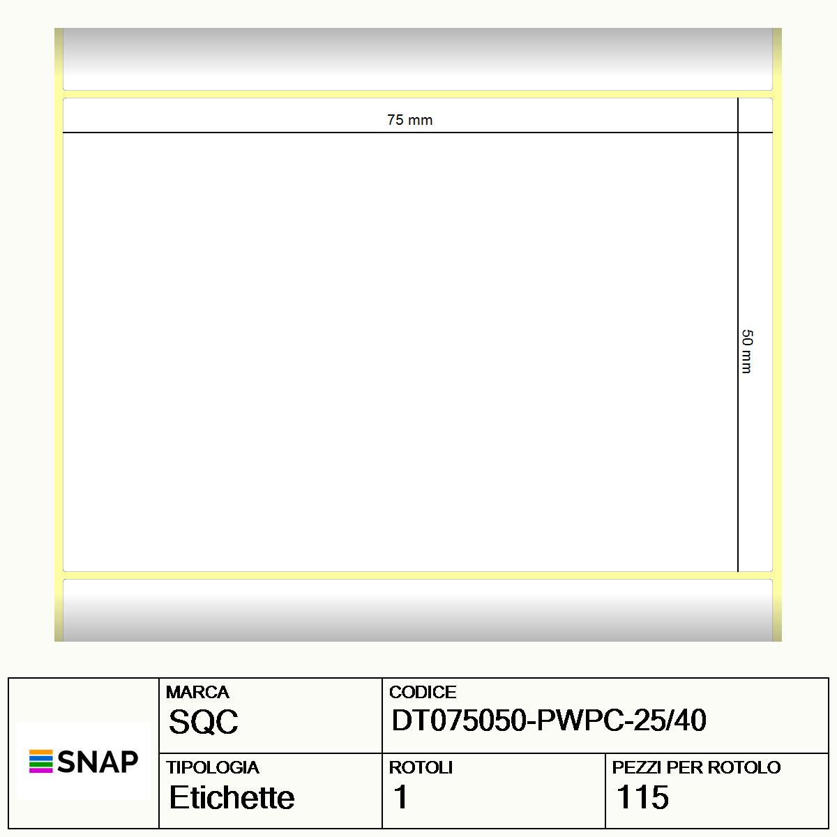 DT075050-PWPC-25/40 - Etichette SQC  S-MOBILE-PDC Carta