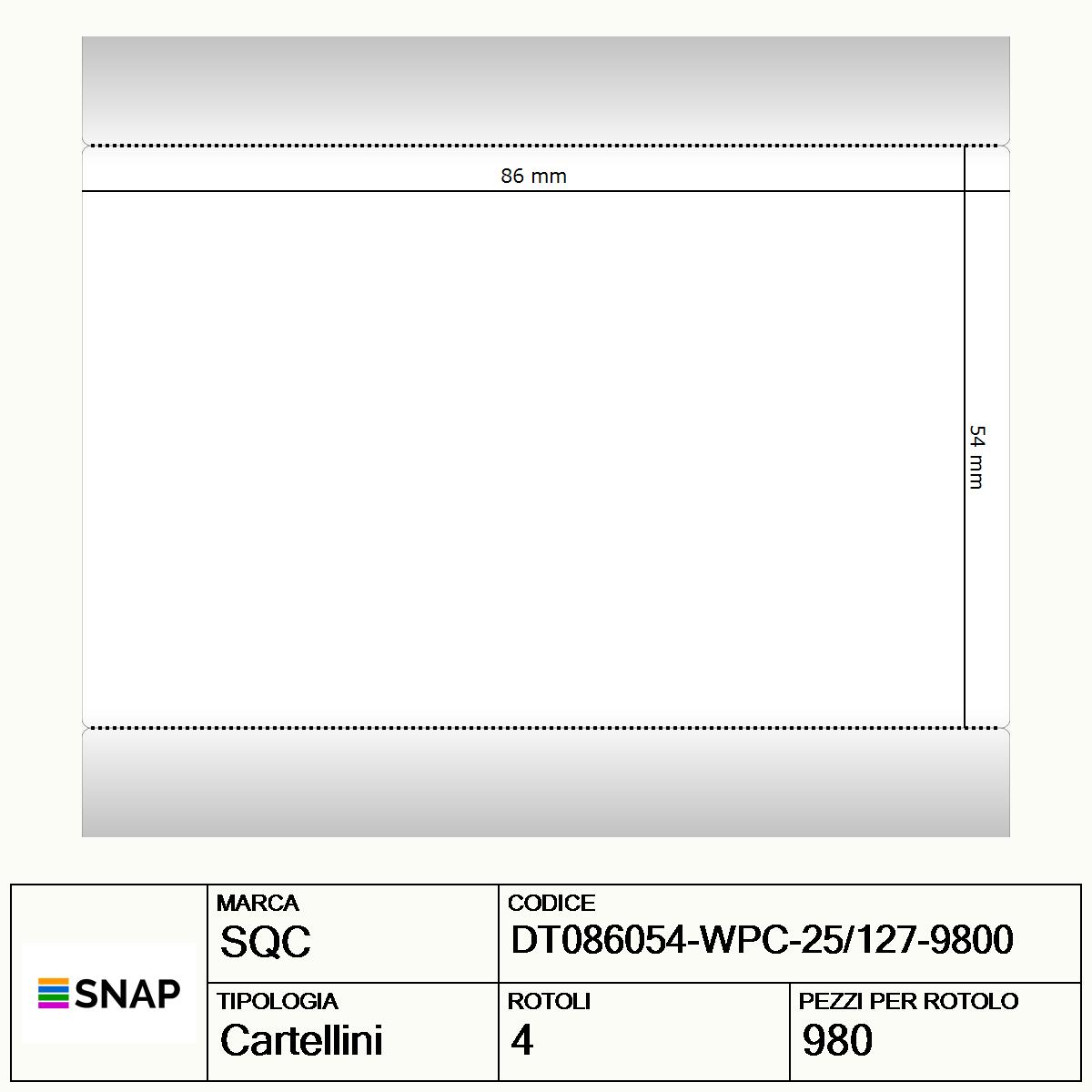 DT086054-WPC-25/127-9800 - Cartellini SQC  S-TAGS-PD Carta