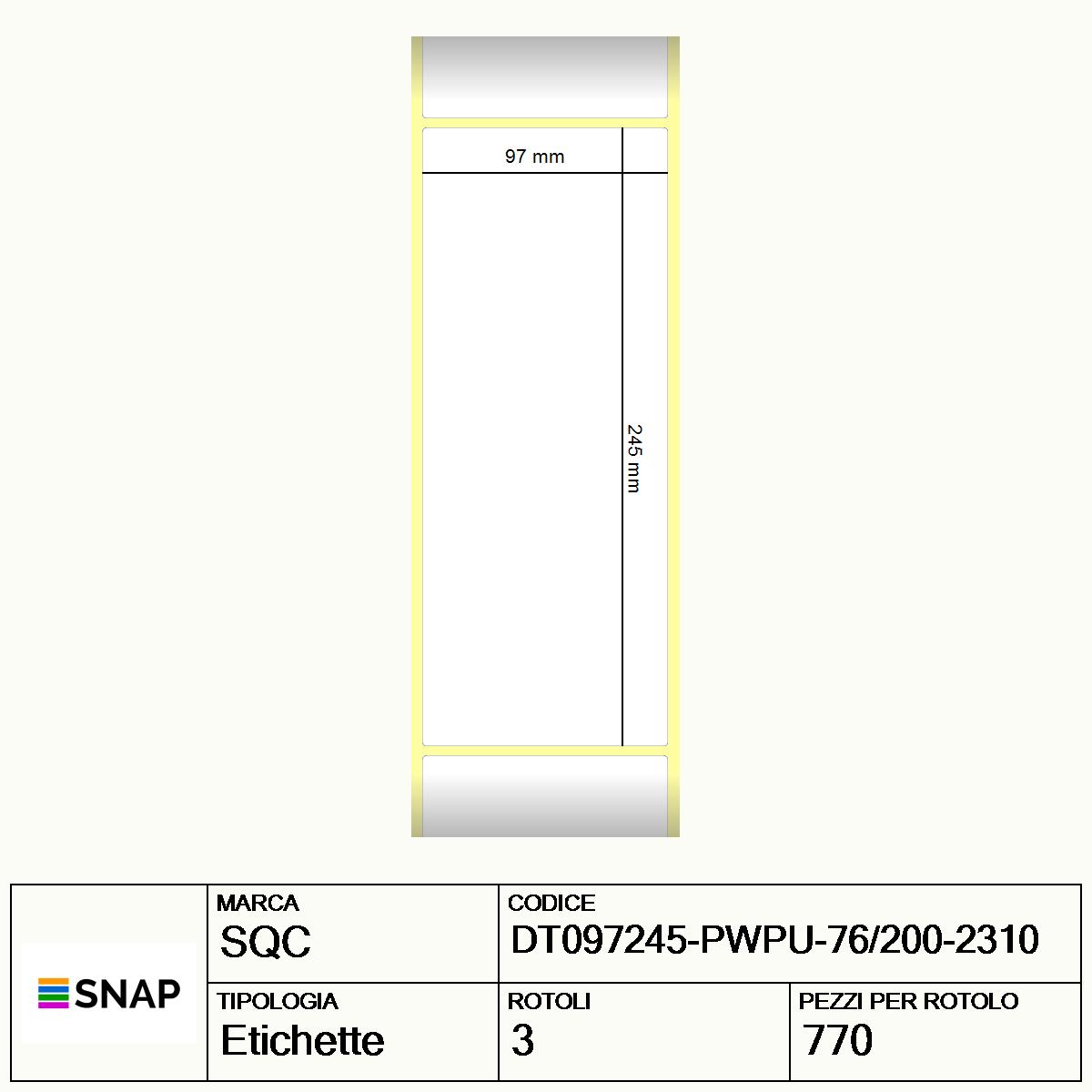 DT097245-PWPU-76/200-2310 - Etichette SQC  S-HARD-PD Carta