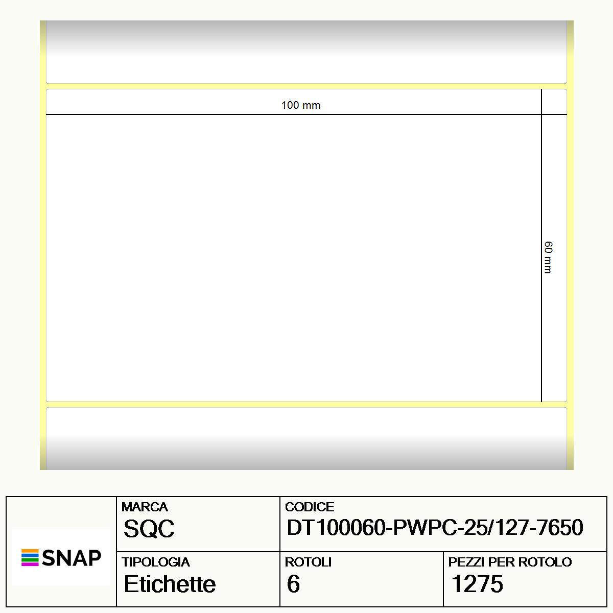 DT100060-PWPC-25/127-7650 - Etichette SQC  S-DESK-PD Carta