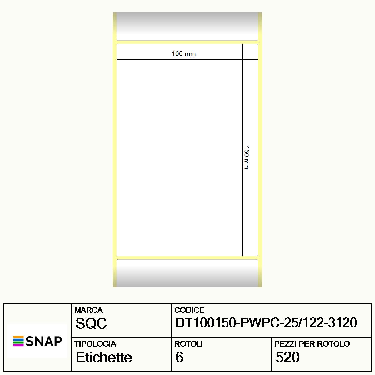 DT100150-PWPC-25/122-3120 - Etichette SQC  S-DESK-PD Carta