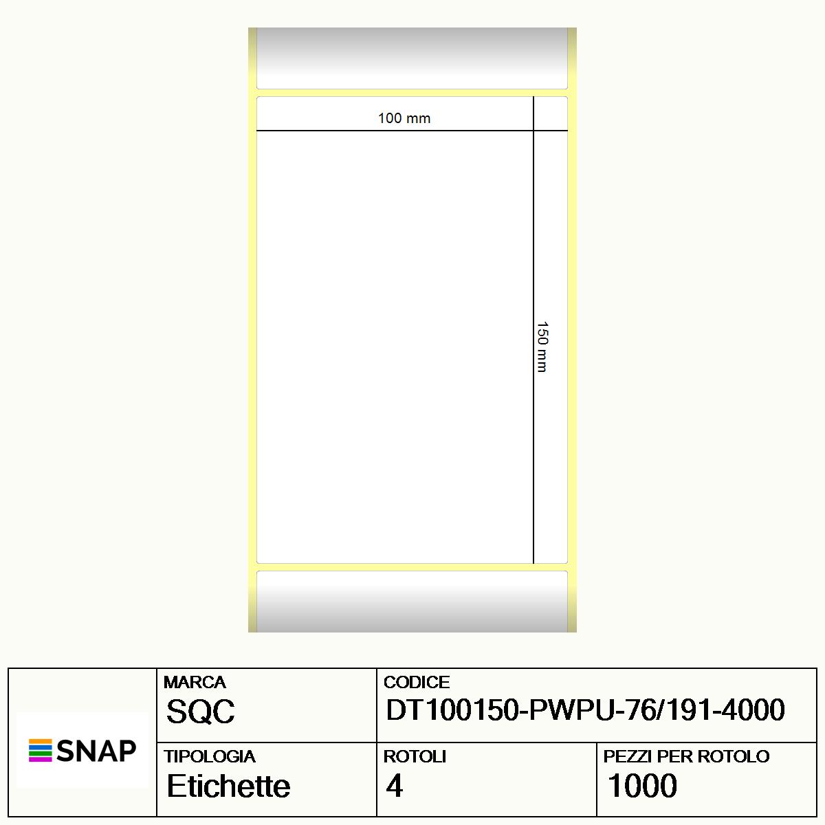 DT100150-PWPU-76/191-4000 - Etichette SQC  S-HARD-PD Carta