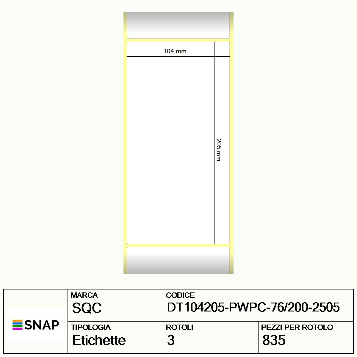 DT104205-PWPC-76/200-2505 - Etichette SQC  S-HARD-PD Carta
