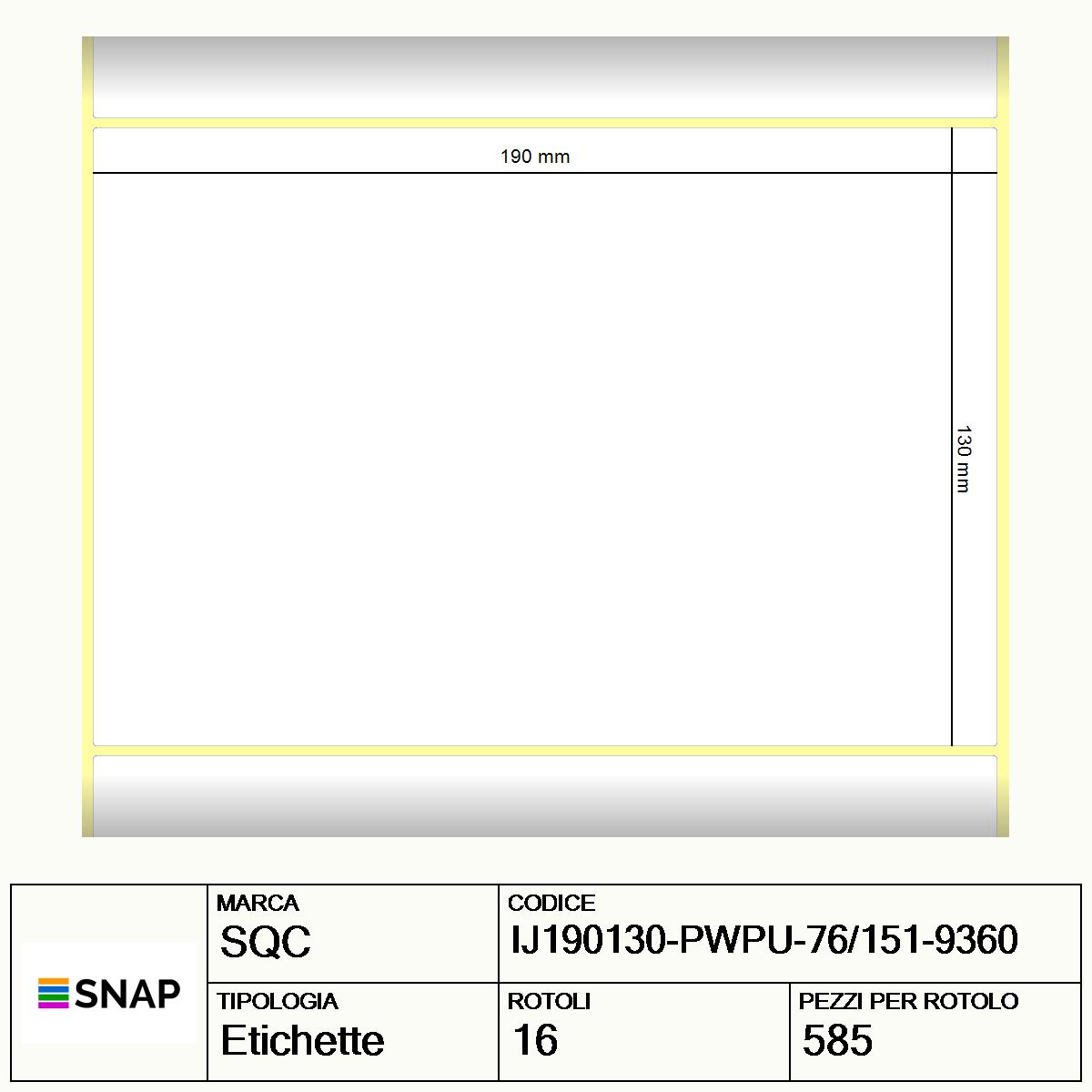 IJ190130-PWPU-76/151-9360 - Etichette SQC  S-HARD-PT Carta