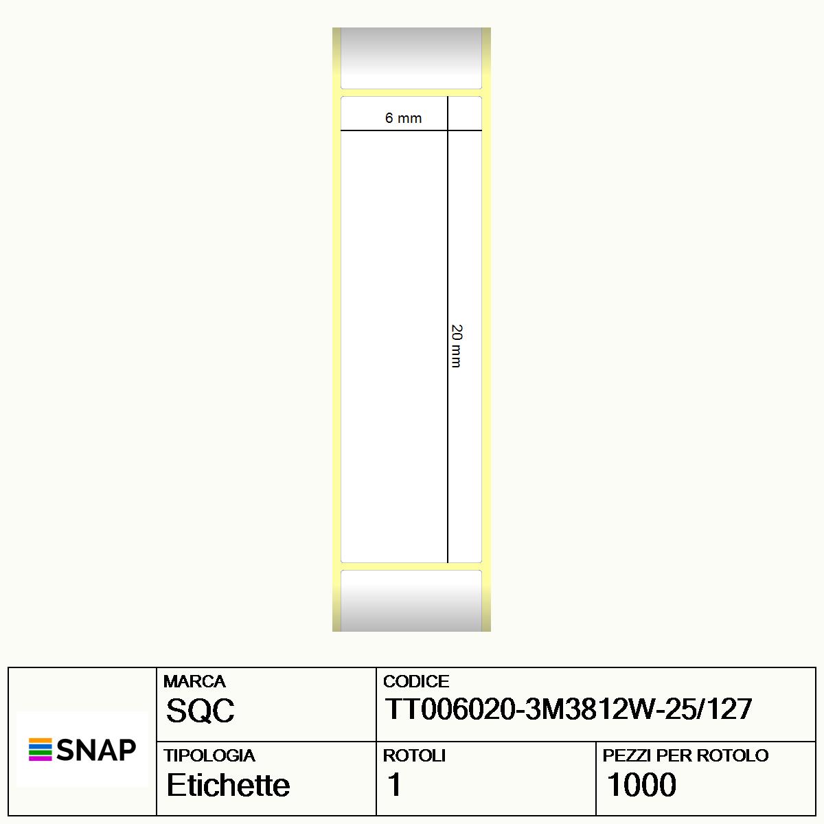 TT006020-3M3812W-25/127 - Etichette SQC  S-by3M Poliuretano