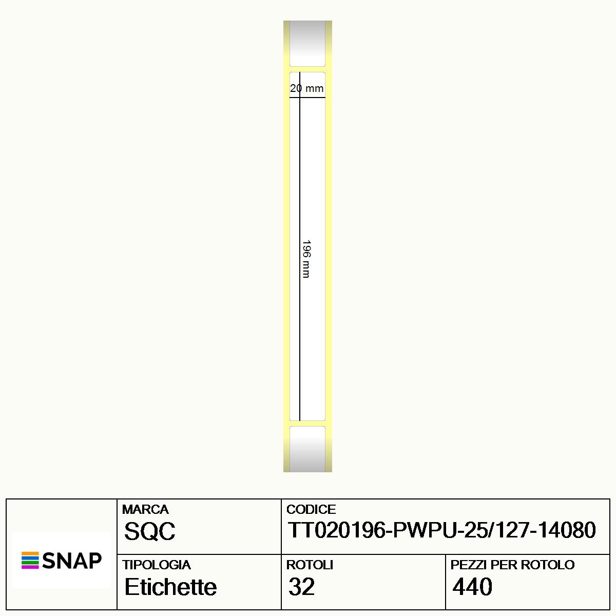 TT020196-PWPU-25/127-14080 - Etichette SQC  S-DESK-PT Carta