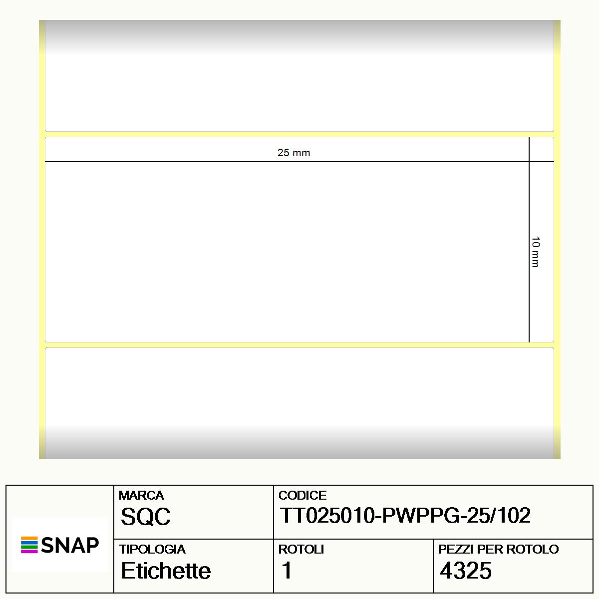 TT025010-PWPPG-25/102 - Etichette SQC  S-DESK-ST Polipropilene