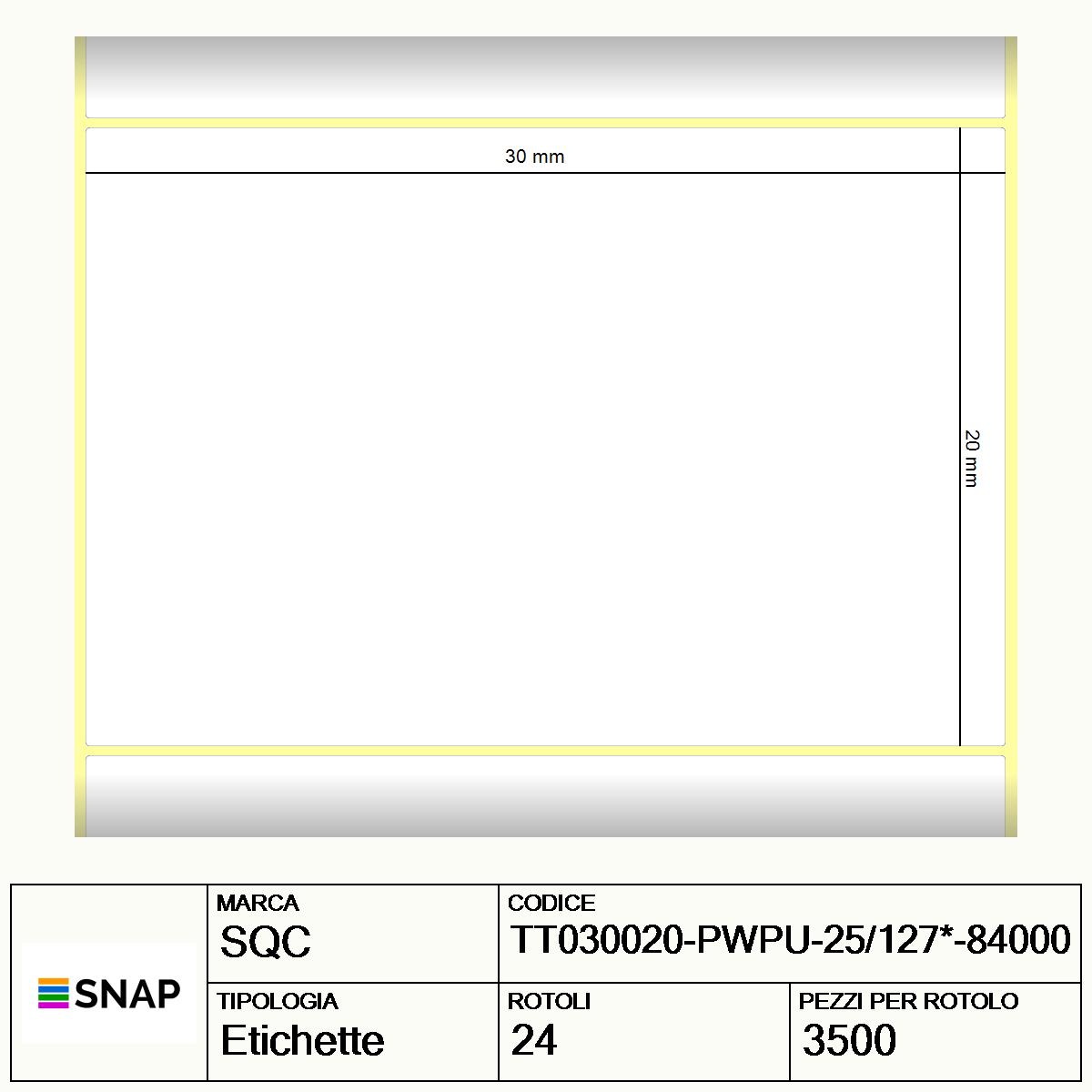 TT030020-PWPU-25/127*-84000 - Etichette SQC  S-DESK-PT Carta