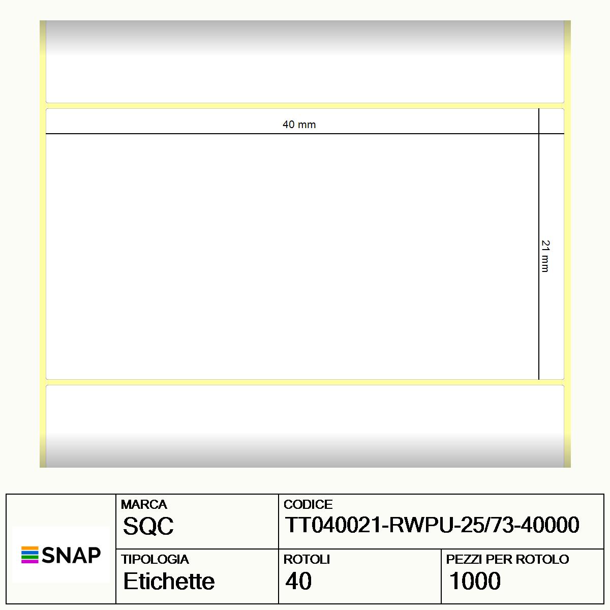 TT040021-RWPU-25/73-40000 - Etichette SQC  S-DESK-PT Carta