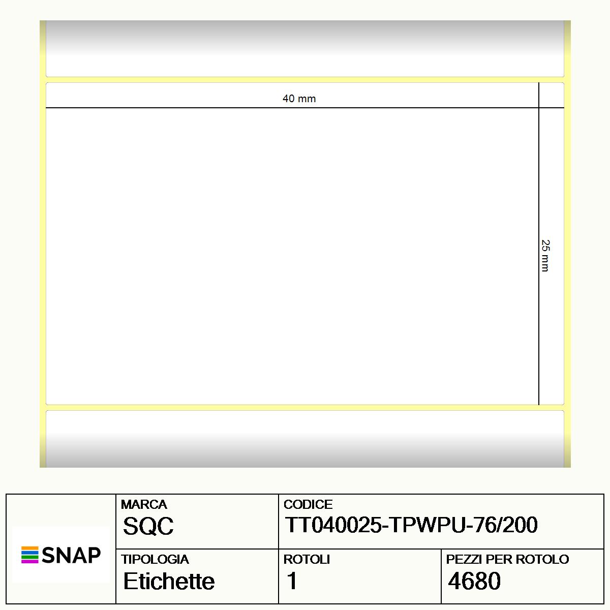 TT040025-TPWPU-76/200 - Etichette SQC  S-HEALTCARE Carta