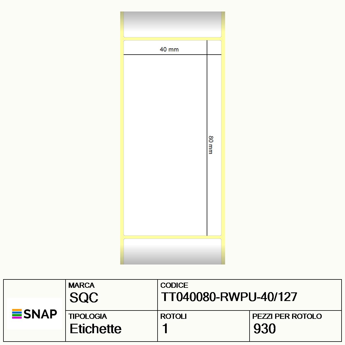 TT040080-RWPU-40/127 - Etichette SQC  S-DESK-PT Carta