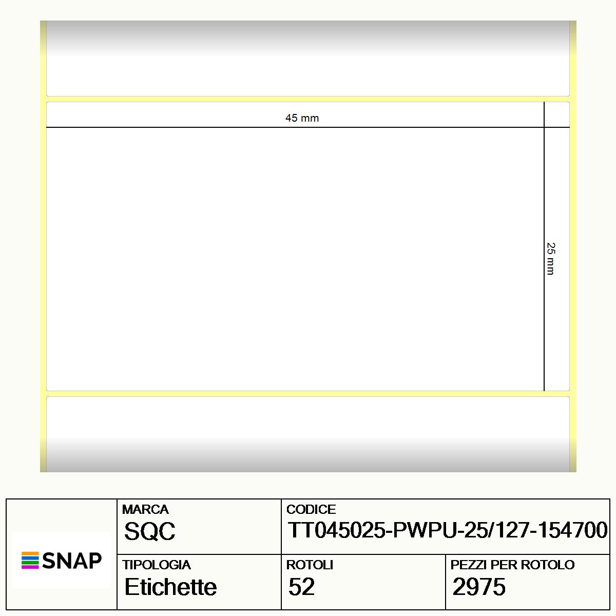 TT045025-PWPU-25/127-154700 - Etichette SQC  S-HARD-PT Carta