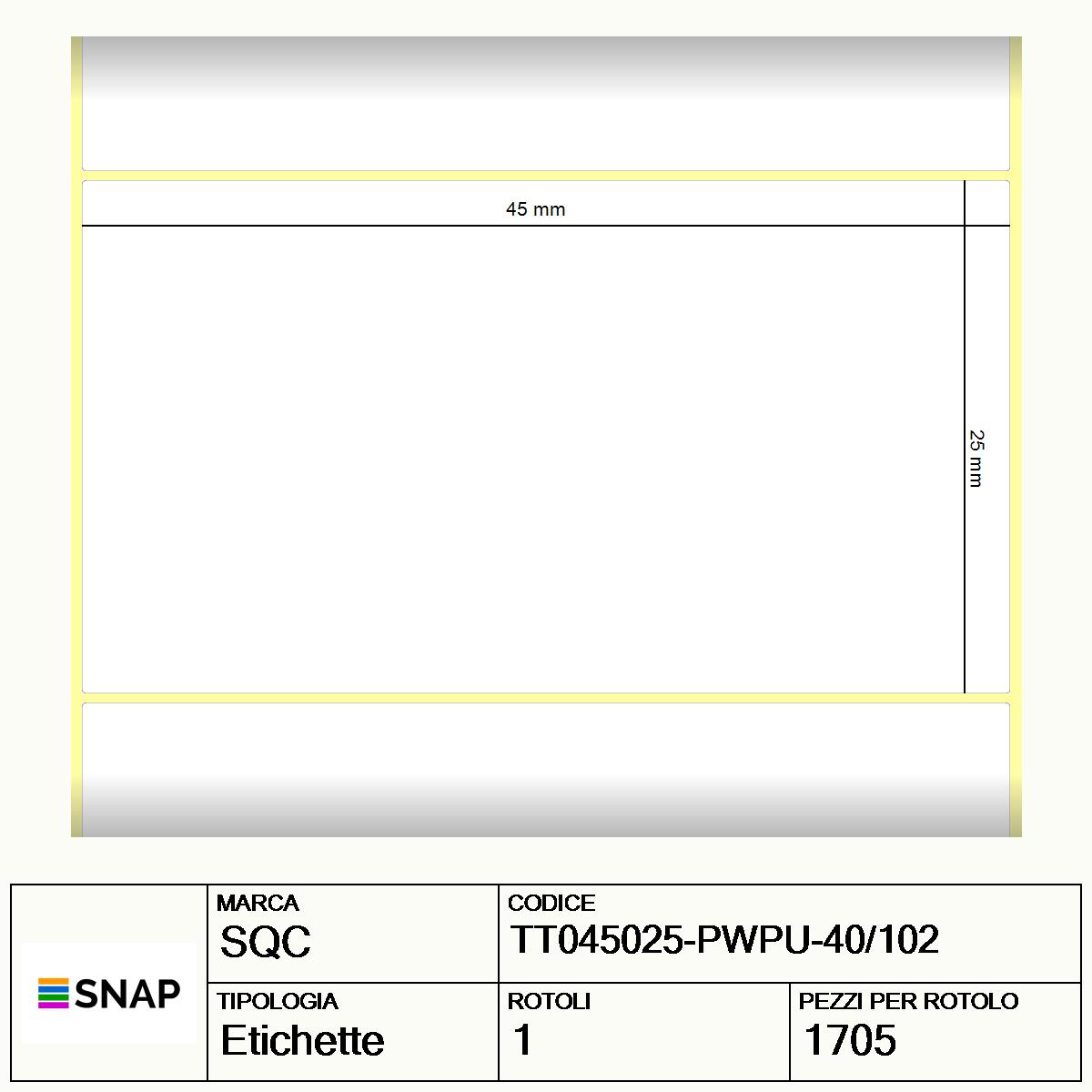 TT045025-PWPU-40/102 - Etichette SQC  S-DESK-PT Carta