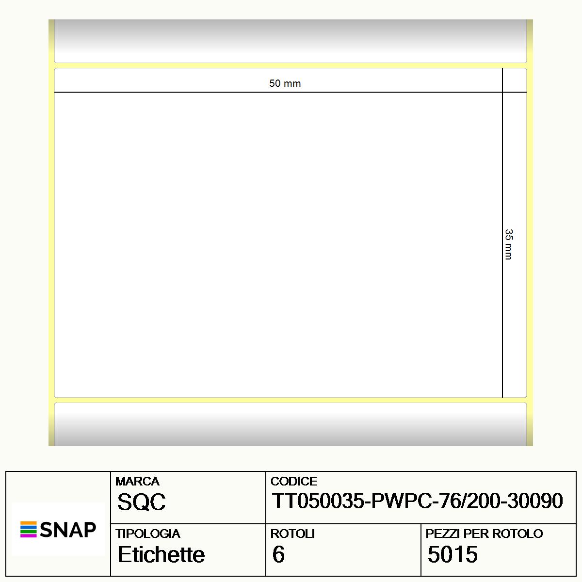 TT050035-PWPC-76/200-30090 - Etichette SQC  S-HARD-PT Carta