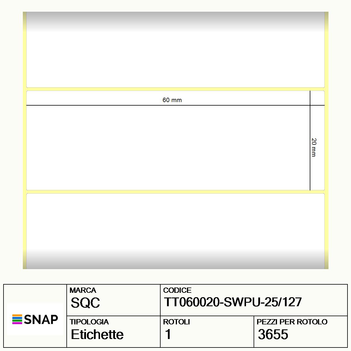 TT060020-SWPU-25/127 - Etichette SQC  S-DESK-PT Carta