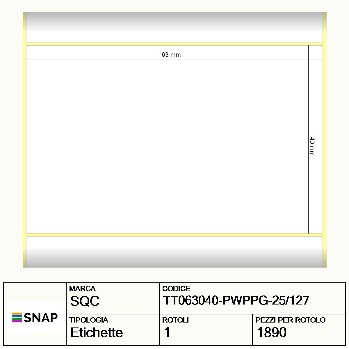TT063040-PWPPG-25/127 - Etichette SQC  Polipropilene
