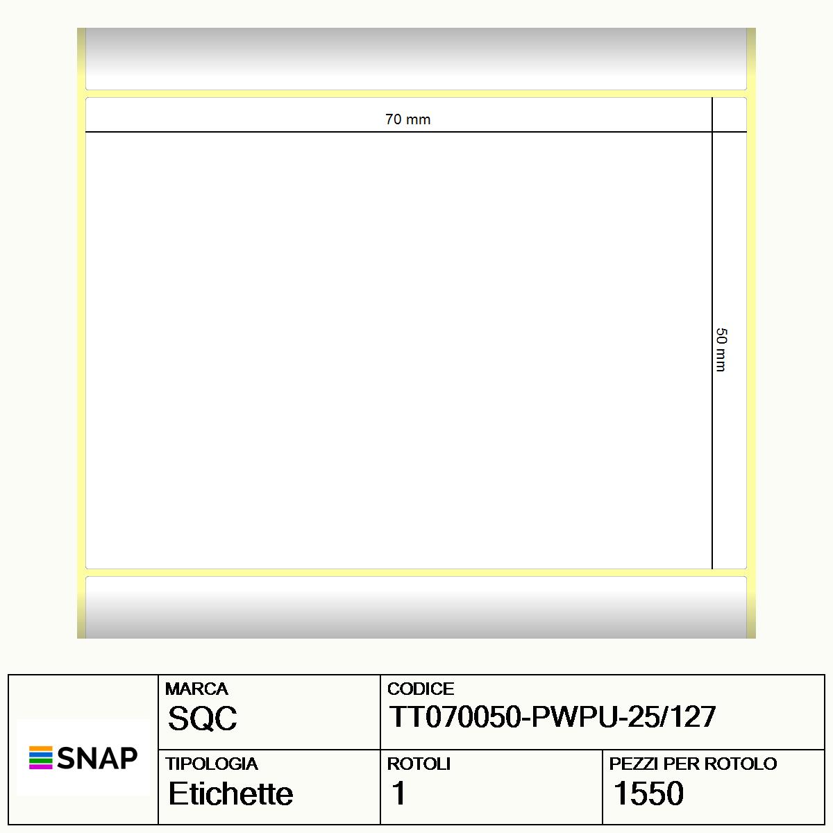 TT070050-PWPU-25/127 - Etichette SQC  S-DESK-PT Carta