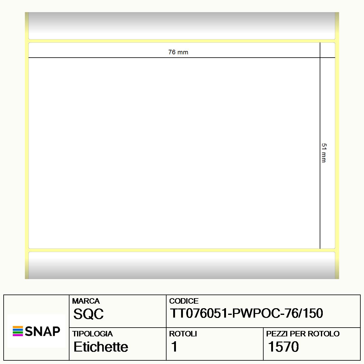 TT076051-PWPOC-76/150 - Etichette SQC  S-HARD-PT Carta