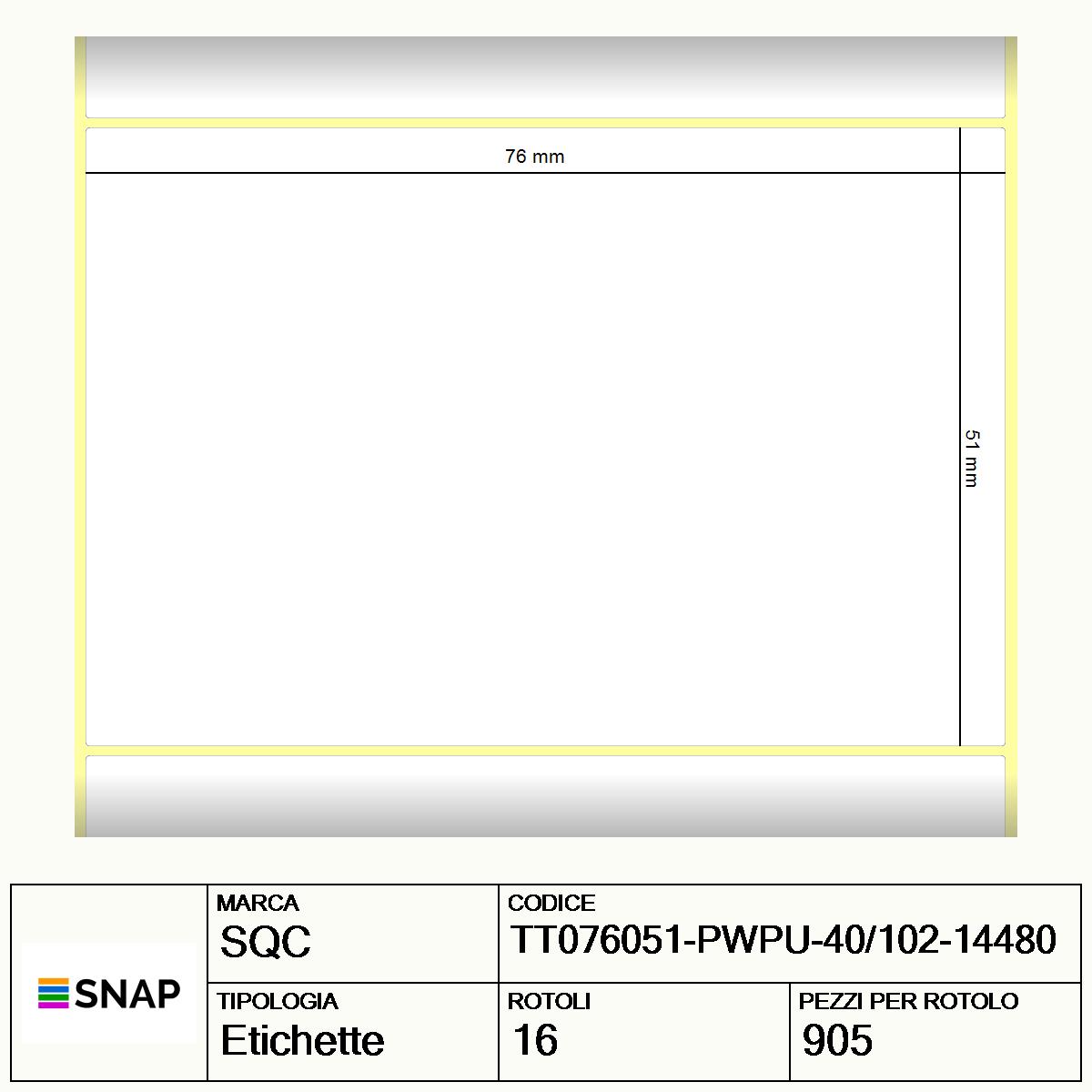 TT076051-PWPU-40/102-14480 - Etichette SQC  S-DESK-PT Carta