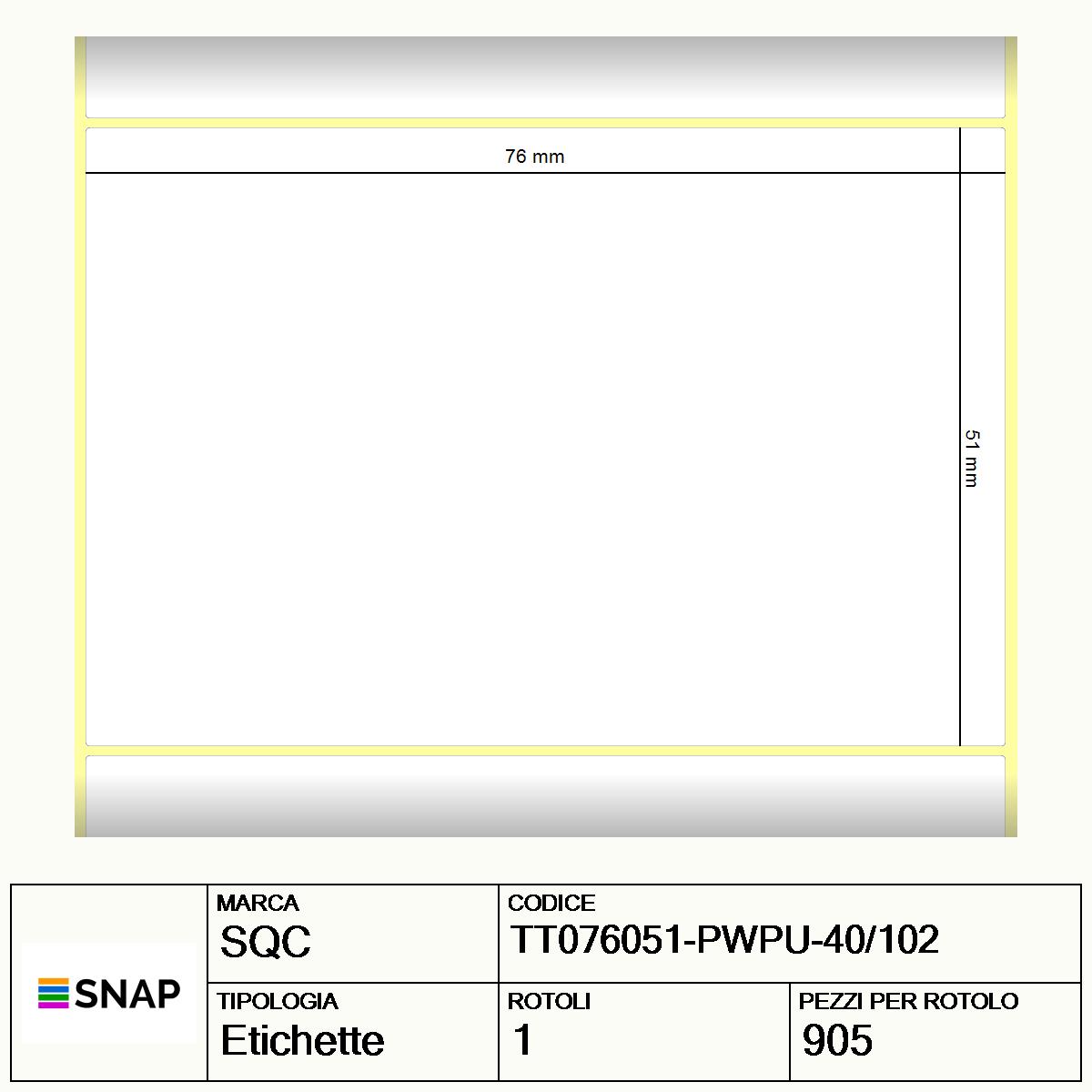 TT076051-PWPU-40/102 - Etichette SQC  S-DESK-PT Carta