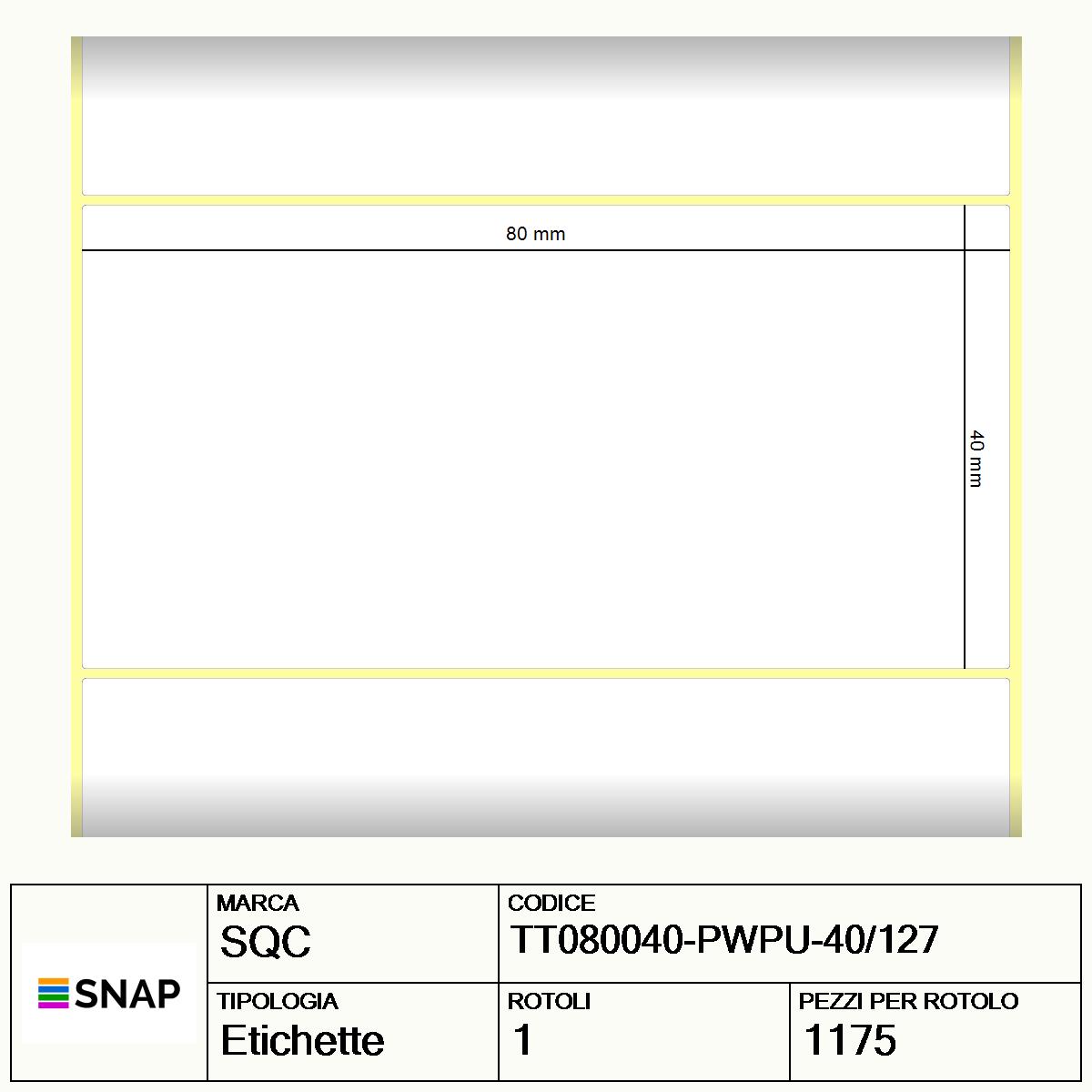 TT080040-PWPU-40/127 - Etichette SQC  S-DESK-PT Carta