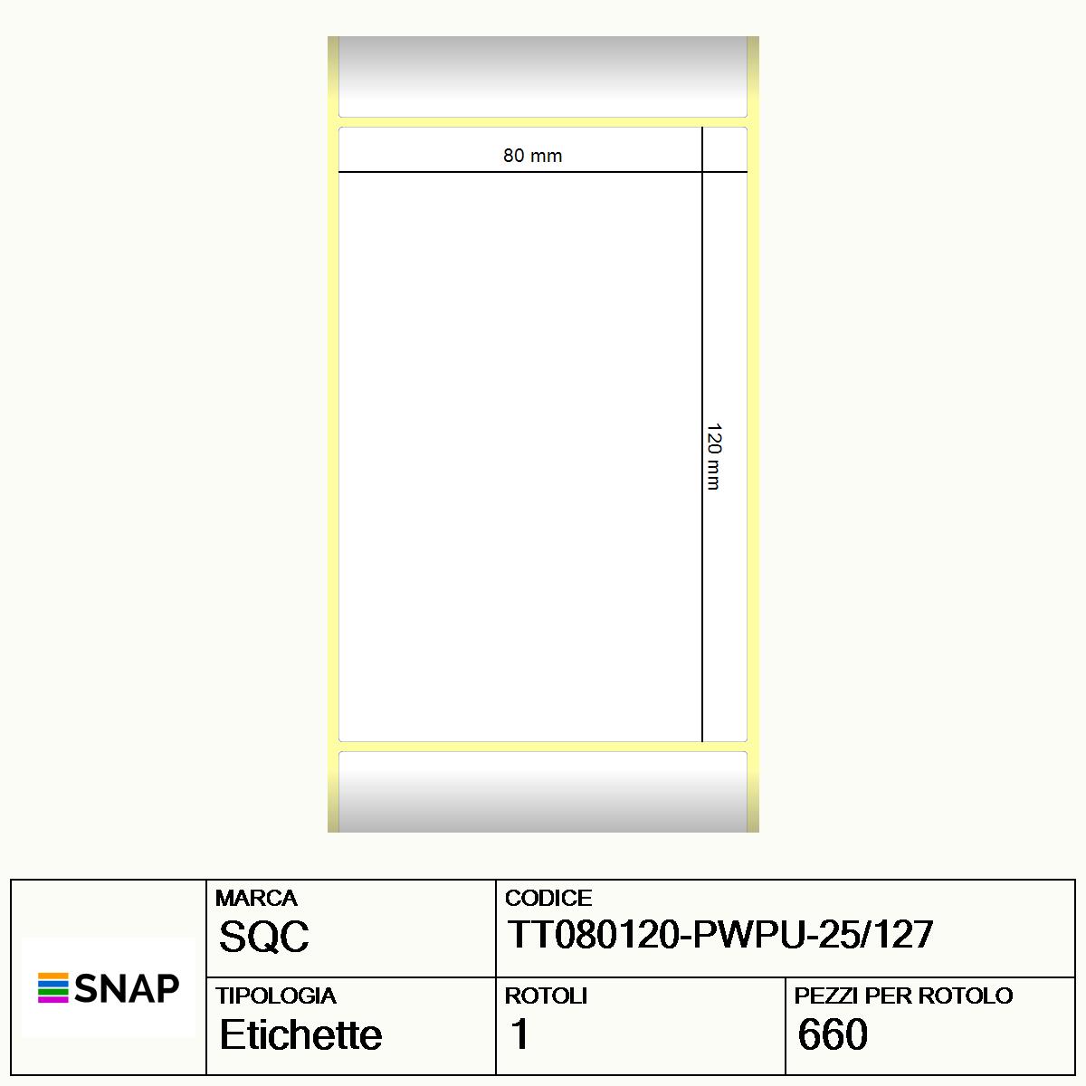 TT080120-PWPU-25/127 - Etichette SQC  S-DESK-PT Carta