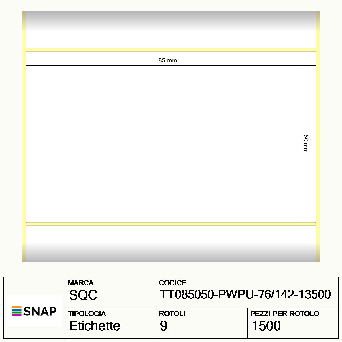 TT085050-PWPU-76/142-13500 - Etichette SQC  S-HARD-PT Carta