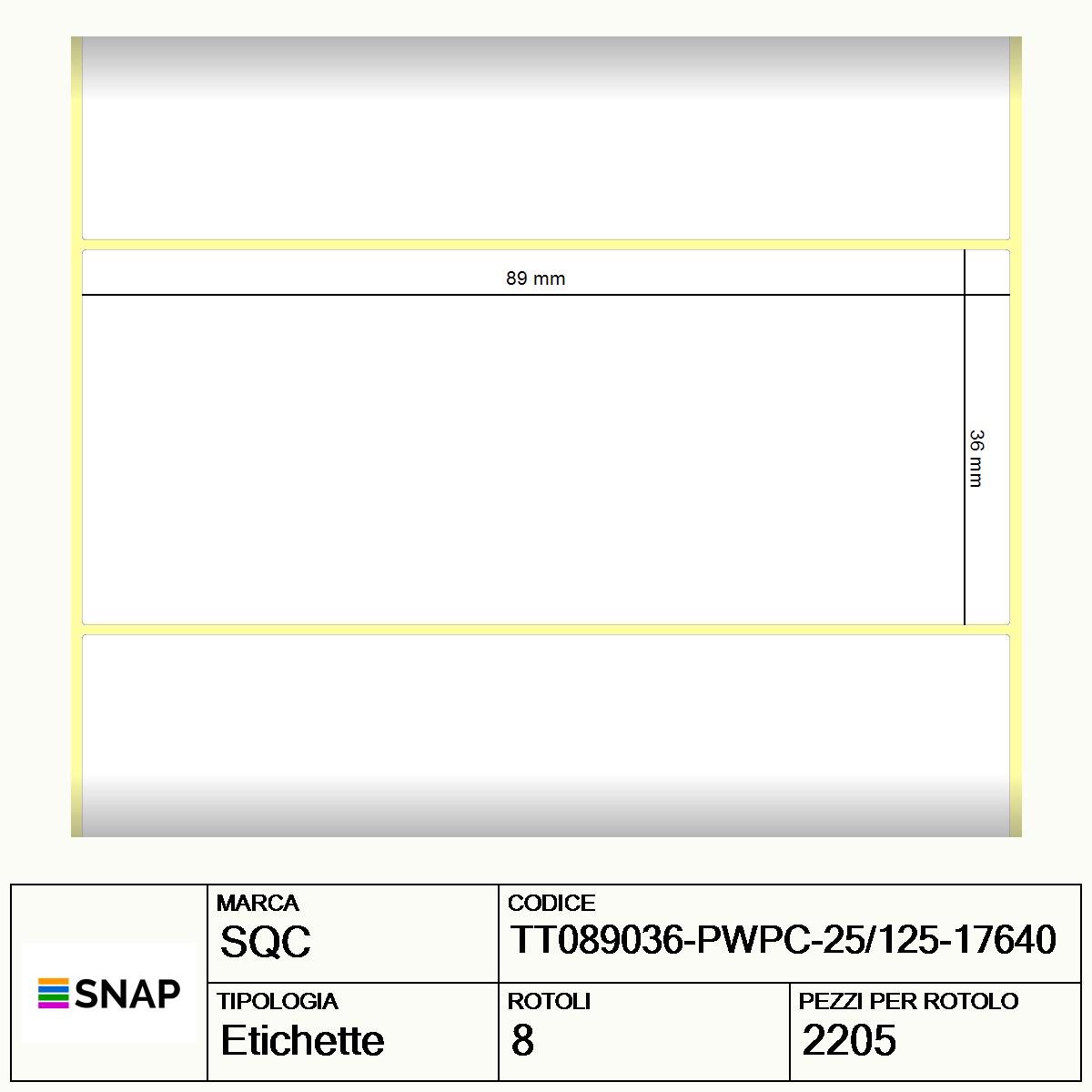 TT089036-PWPC-25/125-17640 - Etichette SQC  S-DESK-PT Carta