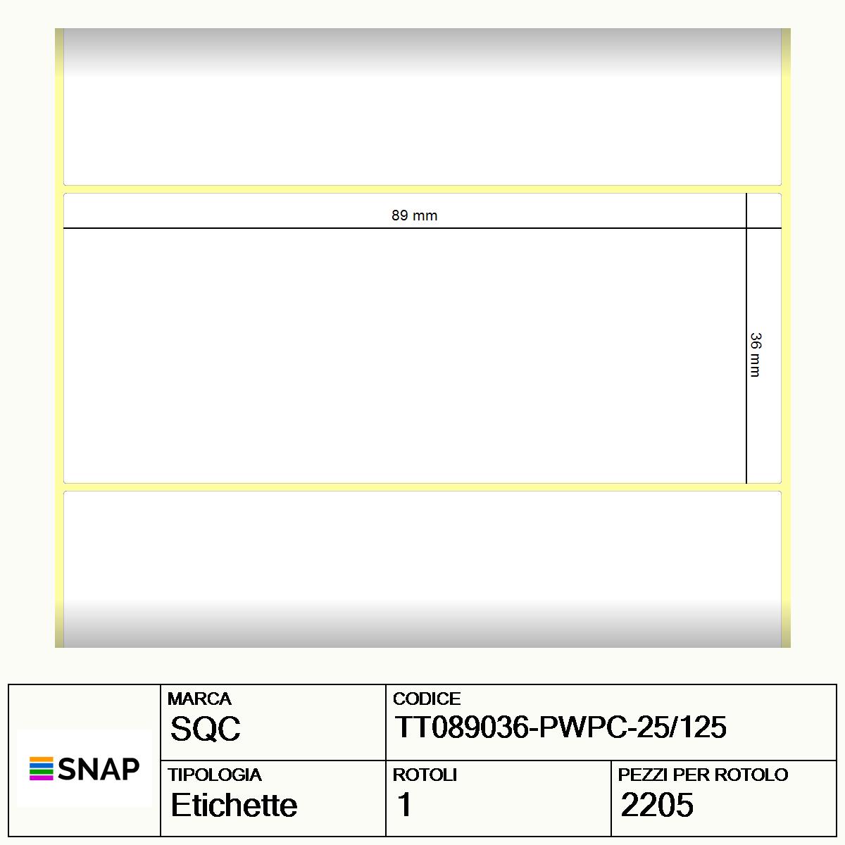 TT089036-PWPC-25/125 - Etichette SQC  S-DESK-PT Carta