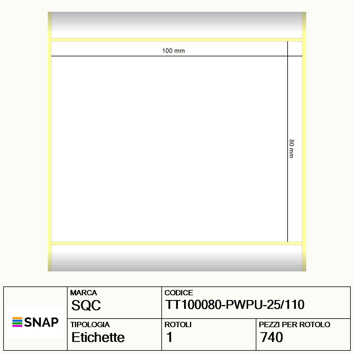 TT100080-PWPU-25/110 - Etichette SQC  Carta