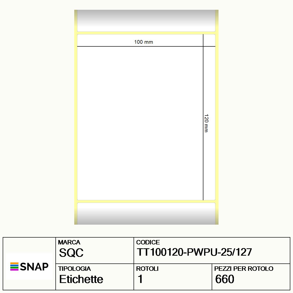 TT100120-PWPU-25/127 - Etichette SQC  S-DESK-PT Carta