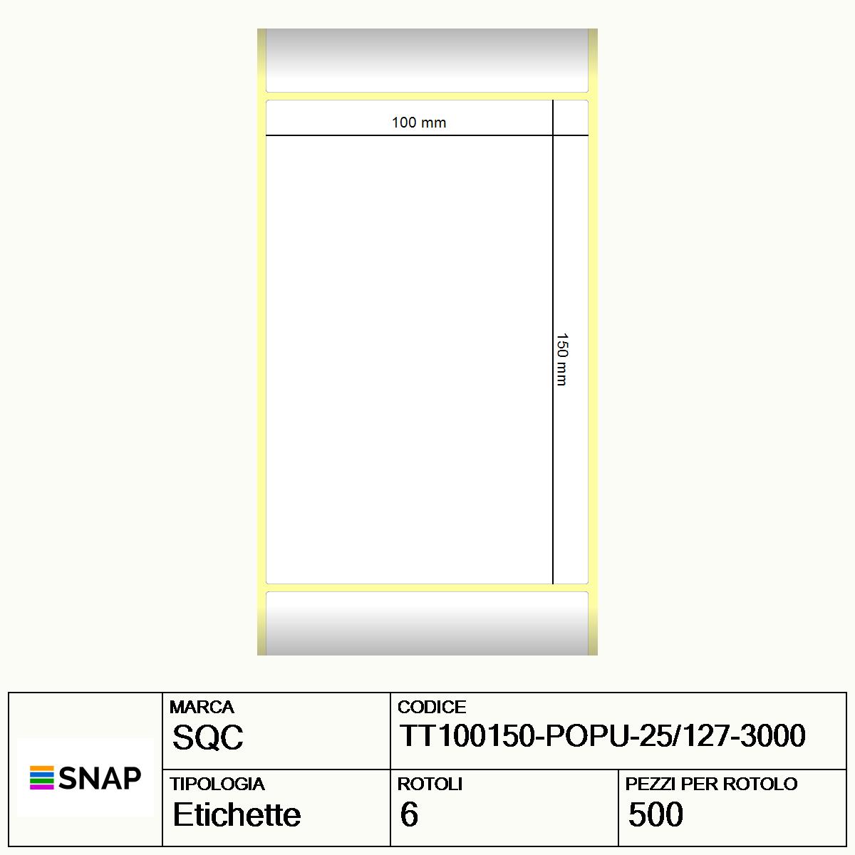 TT100150-POPU-25/127-3000 - Etichette SQC Arancione fluorescente