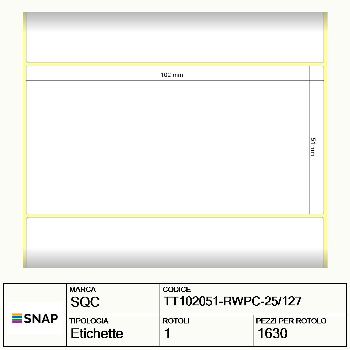 TT102051-RWPC-25/127 - Etichette SQC  S-DESK-PT Carta