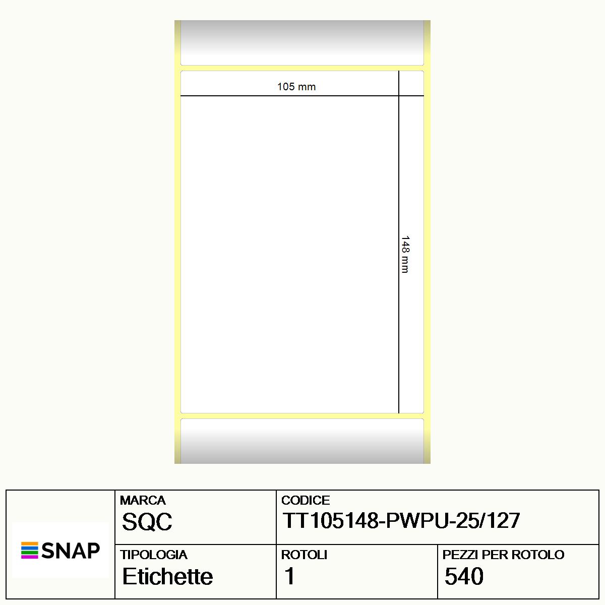 TT105148-PWPU-25/127 - Etichette SQC  S-DESK-PT Carta