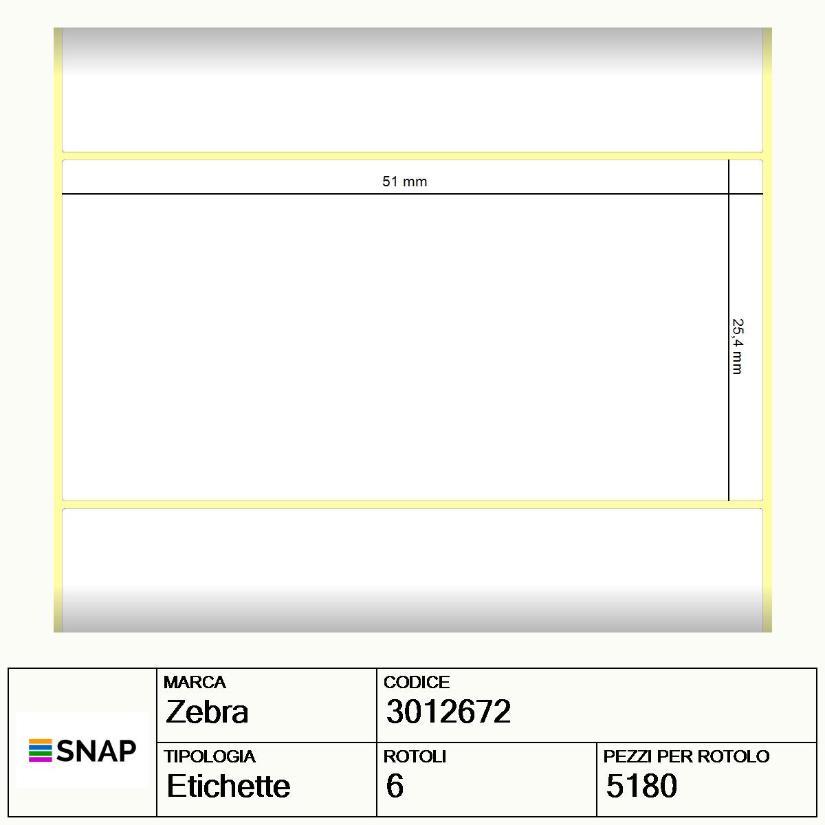 3012672 - Etichette Zebra  8100T Z-Destruct PE Polietilene