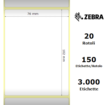 3007589-T - Etichette Zebra Bianco, tacca nera posteriore Carta